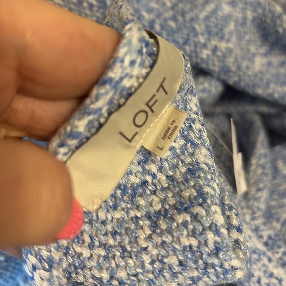 LOFT Blue white Knit sweater knot crop front layering  deep V relax L not heavy - Picture 9 of 13